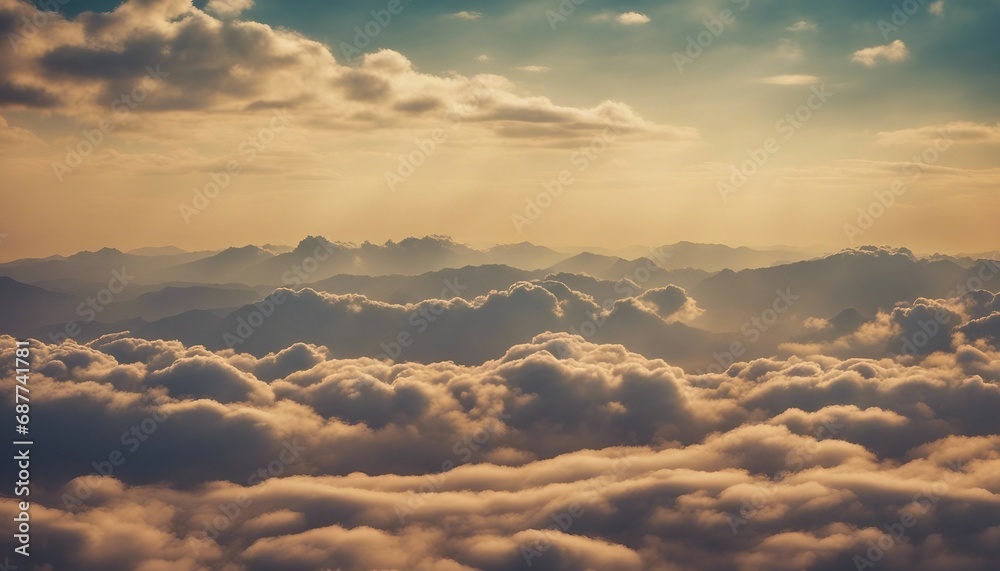 Aerial view of cloud and sky at sunset time. Nature background
