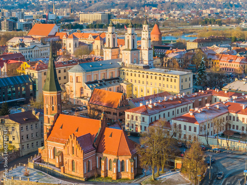 Wallpaper Mural Aerial view of Kaunas old town in winter. Drone view of city center and Vytautas Magnus church Torontodigital.ca