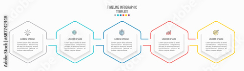 Timeline infographic with infochart. Modern presentation template with 5 option for business process. Website template on white background for concept modern design. Horizontal layout. photo