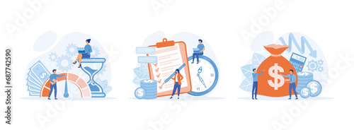 Cost optimization concept. Idea of financial and marketing strategy. Cost and income balance. Cost optimization set flat vector modern illustration