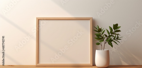 the minimalist beauty of an empty mockup, highlighting a wooden frame with a modern digital art concept.