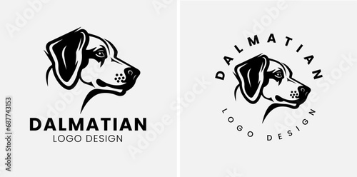 spot dalmatian dog head logo design, illustration of abstract dalmatian head logo. Vector silhouette dalmatian dog.