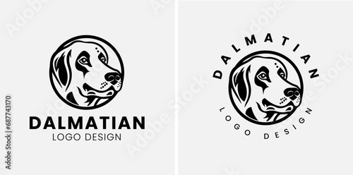 spot dalmatian dog head logo design, illustration of abstract dalmatian head logo. Vector silhouette dalmatian dog.
