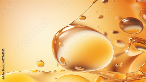 AI-generated golden liquid bubbles in a transparent fluid. Abstract background with bubbling drops.