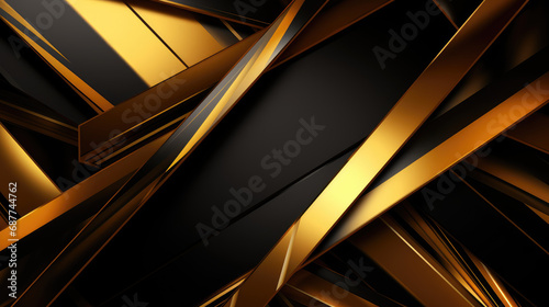 Modern background featuring diagonal gold and black lines or stripes with a 3D effect and a metallic sheen.