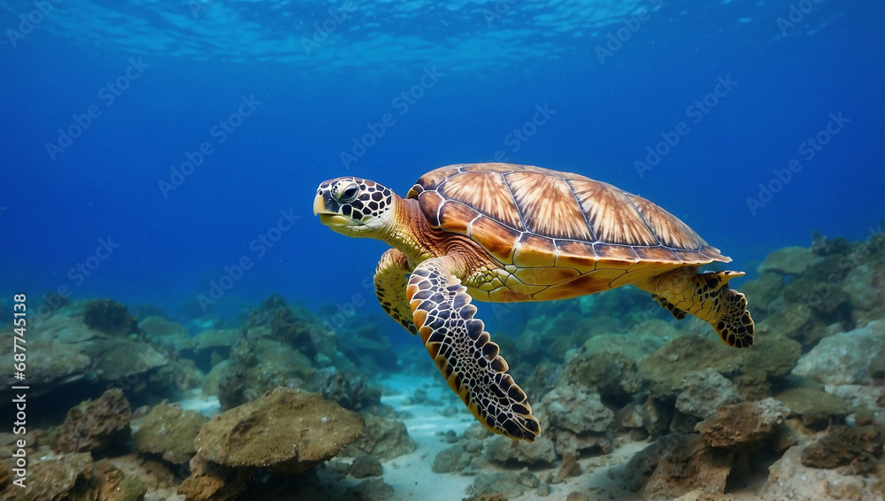 Obraz premium The sea turtle which swims