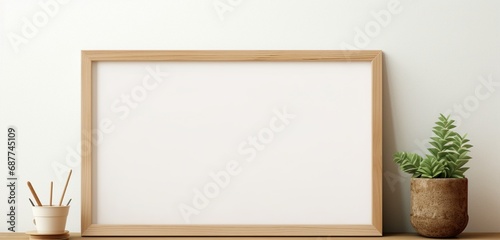 Empty mockup of a wooden frame with a delicate abstract design, radiating a sense of timeless beauty.