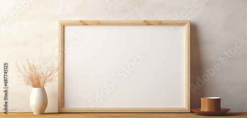 Empty mockup of a wooden frame with a blank canvas, surrounded by a subtle halo of warmth.