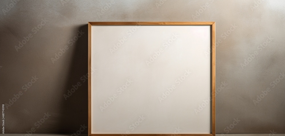 a blank wooden frame casts a shadow on a neutral background, providing a clean slate for creativity. The empty mockup captures the essence of a blank canvas, inviting imaginative expression. a blank wooden frame casts a shadow on a neutral background, providing a clean slate for creativity. The empty mockup captures the essence of a blank canvas, inviting imaginative expression.