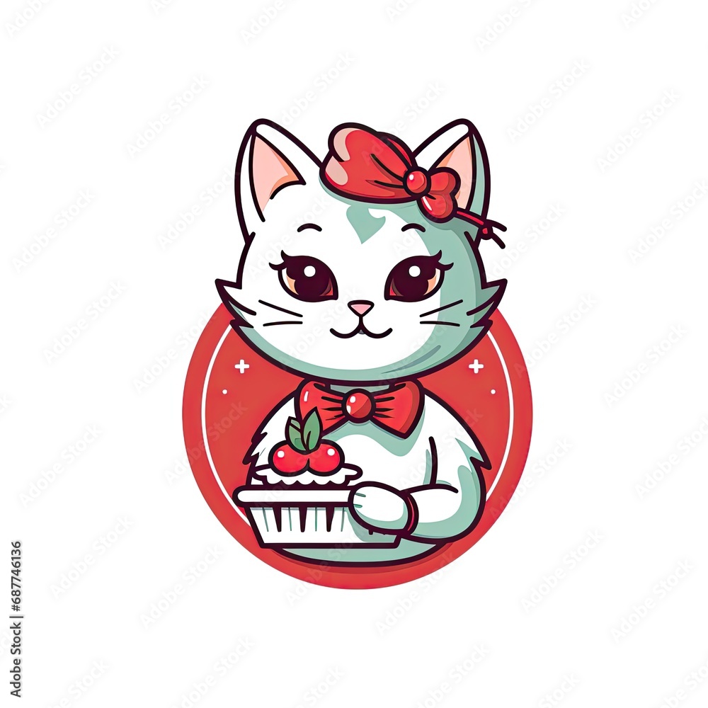 vector illustration of cute cat pastry chef. baked goods and sweets logo concept vector illustration of cute cat pastry chef. baked goods and sweets logo concept