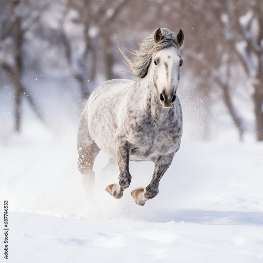Arabian Horse running in the Snow Arabian Horse running in the Snow