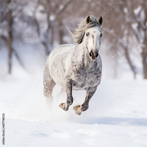 Arabian Horse running in the Snow