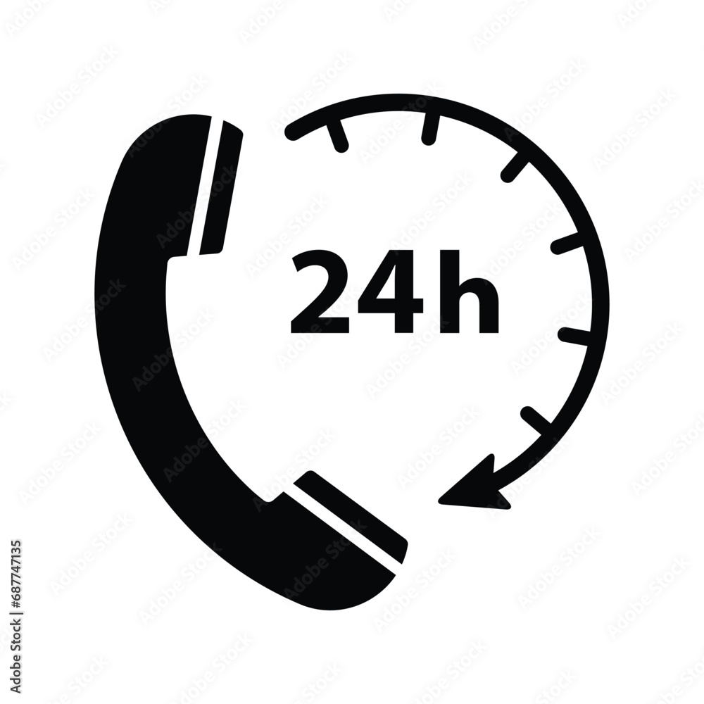 telephone icon, 24 hour service sign telephone icon, 24 hour service sign