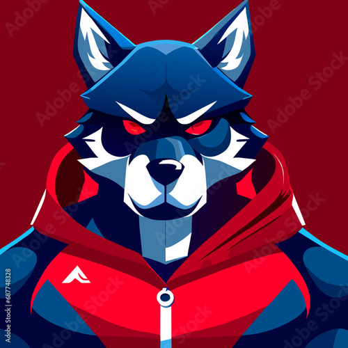 Angry Black Wolf ,bodysuit ,  Hood Shirt, Big eye Red, Full body © Chairat
