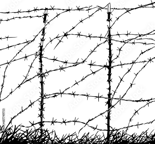 Barbed wire drawing silhouette