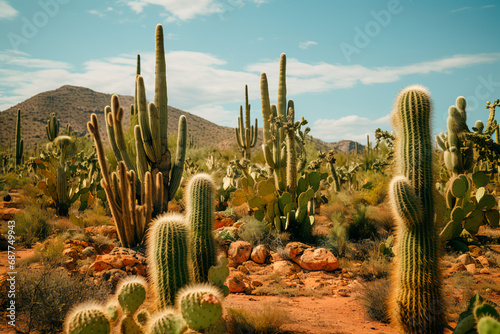 Captivating landscape of cacti in Mexico, showcasing the breathtaking natural beauty of the region. Cinco de Mayo, Mexicos defining moment.  photo