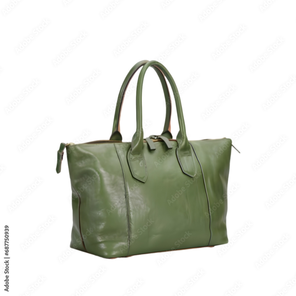 Green Leather Tote Bag Illustration Art with a Transparent Background Generative AI. Green Leather Tote Bag Illustration Art with a Transparent Background Generative AI.