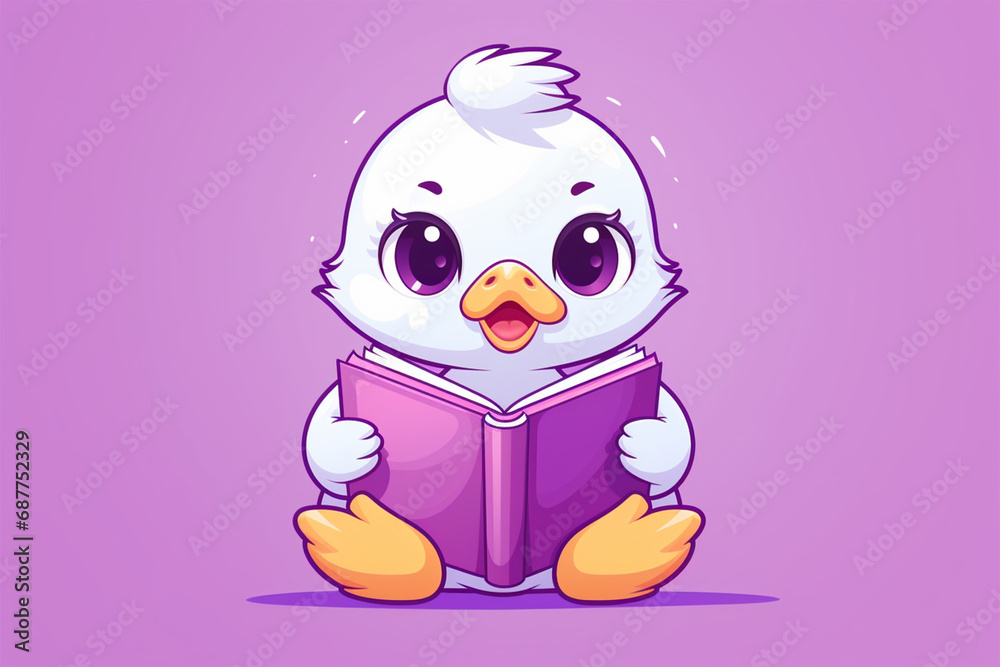 cartoon duck character design reading a book