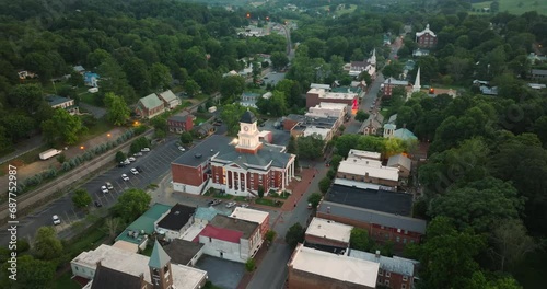 Aerial view of Jonesborough, oldest town in Tennessee. Small town America architecture at night photo