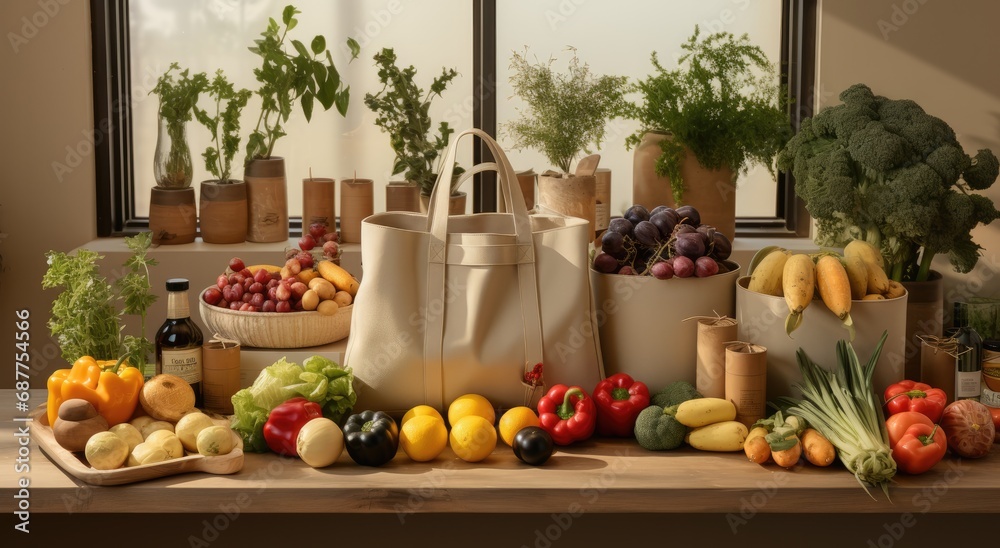 custom made wallpaper toronto digitalPaper shopping bags and fresh fruits and vegetables on table