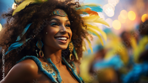 Beautiful samba dancer performing in a carnival in Brazil