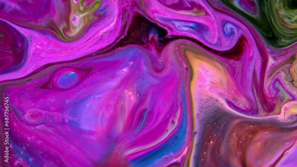 Close-up shot of multi-colored paint mixture boiling in a mixer. They form a unique abstraction that can be used in many video projects, as a background or as a compositing element. Close-up shot of multi-colored paint mixture boiling in a mixer. They form a unique abstraction that can be used in many video projects, as a background or as a compositing element.