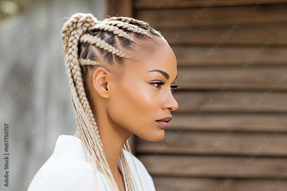side view of braids hair black woman - obrazy, fototapety, plakaty 