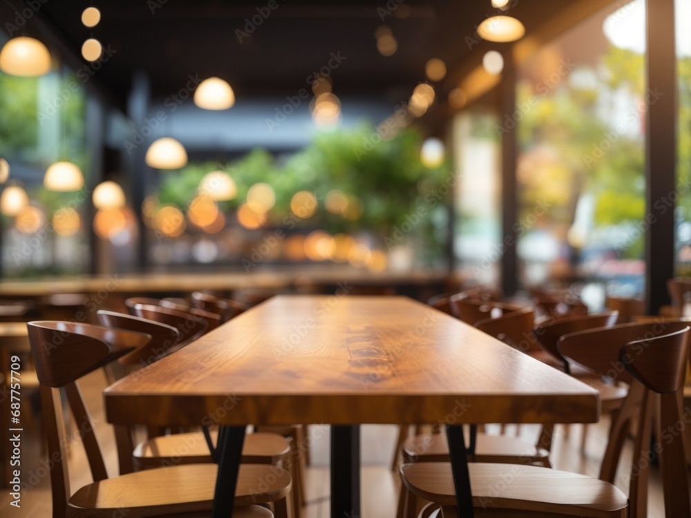 Empty wooden table in front of blurred bar interior. Warm lighting, bokeh effect create cozy atmosphere. Great for products food. Rustic style interior design concept. Suitable for cafes, bars, Empty wooden table in front of blurred bar interior. Warm lighting, bokeh effect create cozy atmosphere. Great for products food. Rustic style interior design concept. Suitable for cafes, bars,