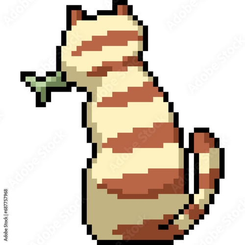 pixel art cat eat fish
