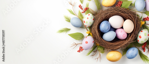 Easter day, eggs painted with beautiful patterns Christian festival of joy