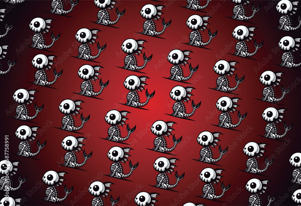 Mystical Meow-skull Siren: Seamless Mermaid Cat Skull Pattern Mystical Meow-skull Siren: Seamless Mermaid Cat Skull Pattern