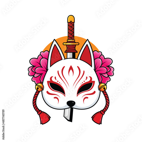 Japanese kitsune fox mask vector