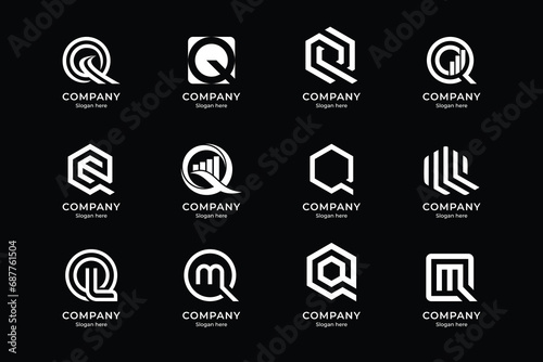Set of abstract letter Q logo design. icons for business of luxury elegant, simple with white color