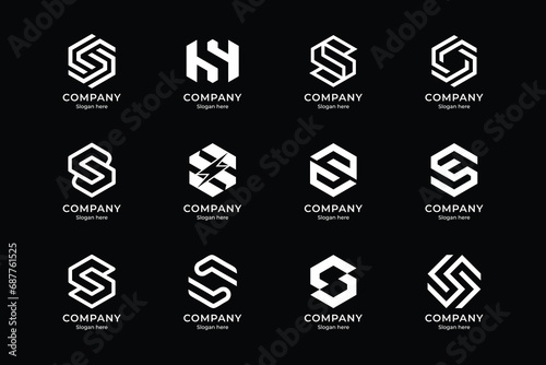 Set of abstract letter S logo design. icons for business of luxury elegant, simple with white color photo