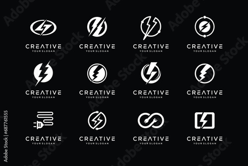 set of creative power electric logo design template