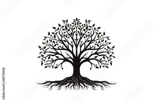 Black silhouette tree with roots. Tree with roots, on  transparency on  transparency  generative AI 