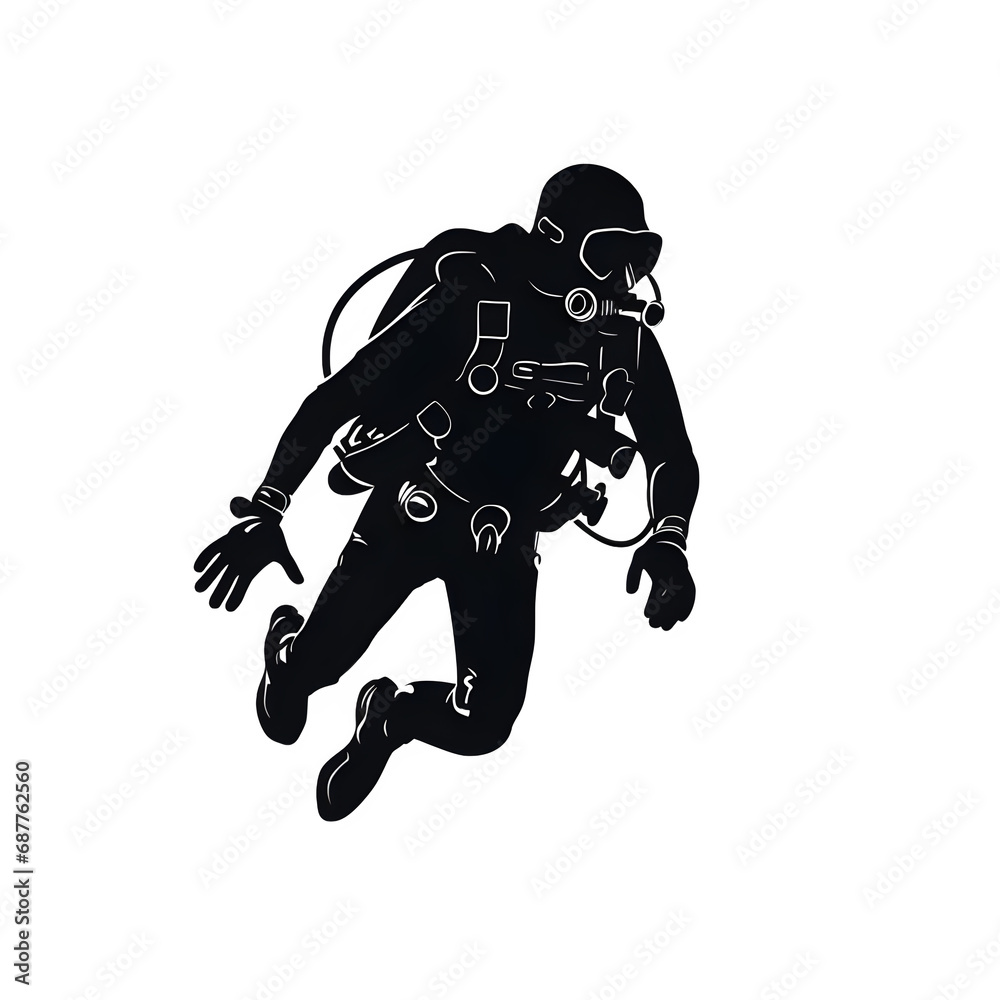 scuba diver in scuba mask silhouette, in the style of human-canvas integration, wetcore, high-angle, supple forms, black, 2D vector, isolated on transparent background Generative AI scuba diver in scuba mask silhouette, in the style of human-canvas integration, wetcore, high-angle, supple forms, black, 2D vector, isolated on transparent background Generative AI