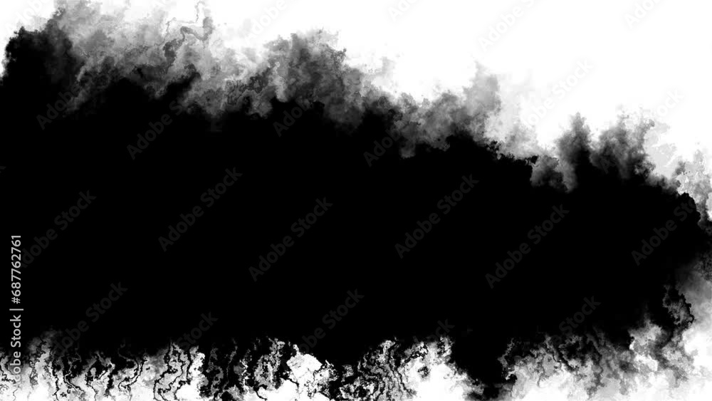 Abstract ink splatter transition in black white . Ink brush stroke. ink brush blot, splat, fluid art, overlay, Watercolor matte composition, spreading brush stroke. Mystery fx, mystical feel