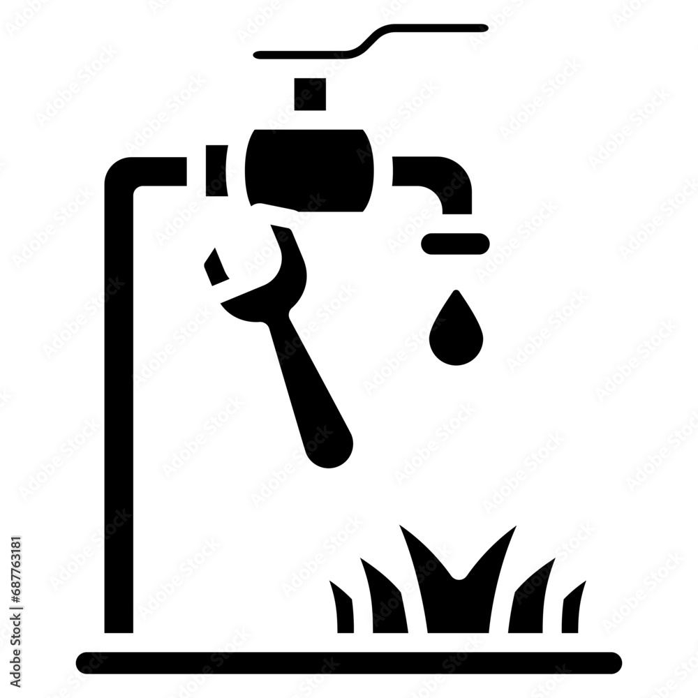 Outdoor Faucet glyph icon, related to plumbing service, water, oil and gas. Outdoor Faucet glyph icon, related to plumbing service, water, oil and gas.