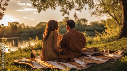 Romantic Sunset Picnic by the Lake