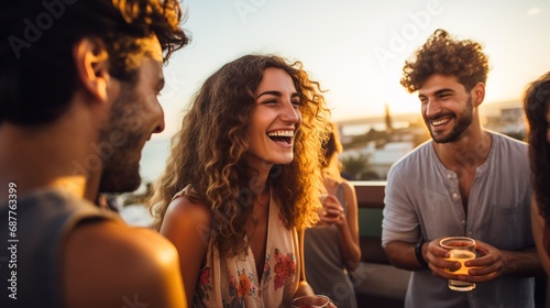 Friends Laughing Together at Evening Party
