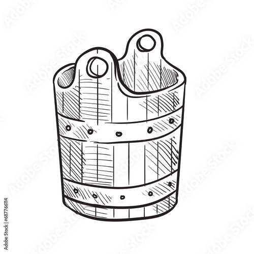wooden bucket handdrawn illustration