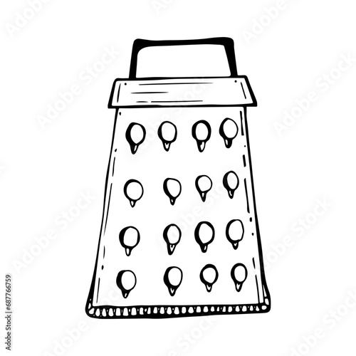 Kitchen utensils.Kitchen grater in doodle style on isolated white background.Vector element.