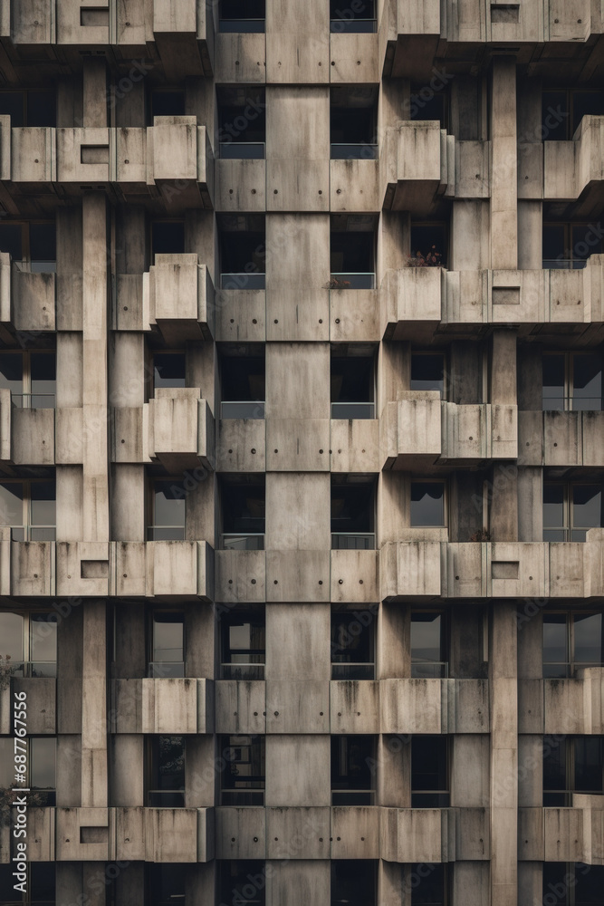 Front Facade of Brutalist Architecture Building Facade, Orthographic View using generative AI Front Facade of Brutalist Architecture Building Facade, Orthographic View using generative AI
