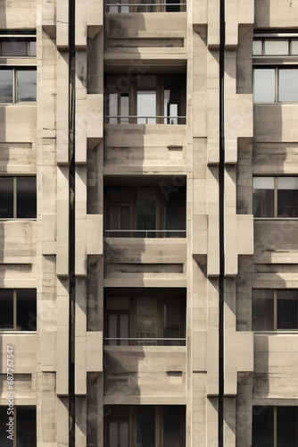 Front Facade of Brutalist Architecture Building Facade  Orthographic View using generative AI 