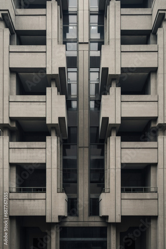Front Facade of Brutalist Architecture Building Facade, Orthographic View using generative AI 