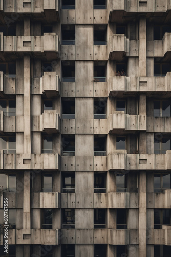 Front Facade of Brutalist Architecture Building Facade, Orthographic View using generative AI 