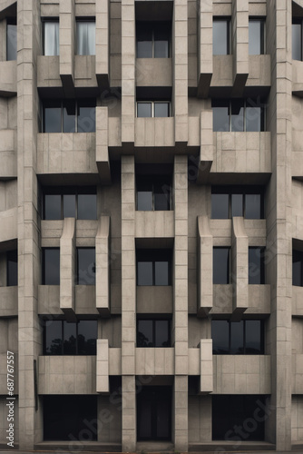 Front Facade of Brutalist Architecture Building Facade, Orthographic View using generative AI 