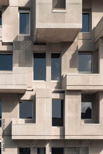 Front Facade of Brutalist Architecture Building Facade, Orthographic View using generative AI 