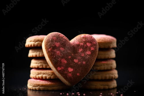 Tranquil Heart Cookies for Valentine's Day on a Black Background using generative AI